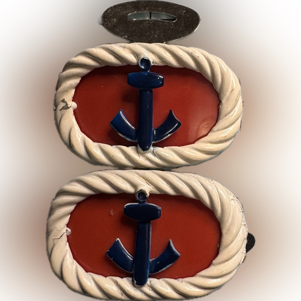 Vintage Tip Toe Nautical Anchor Red White Blue Metal Plastic Shoe Clips